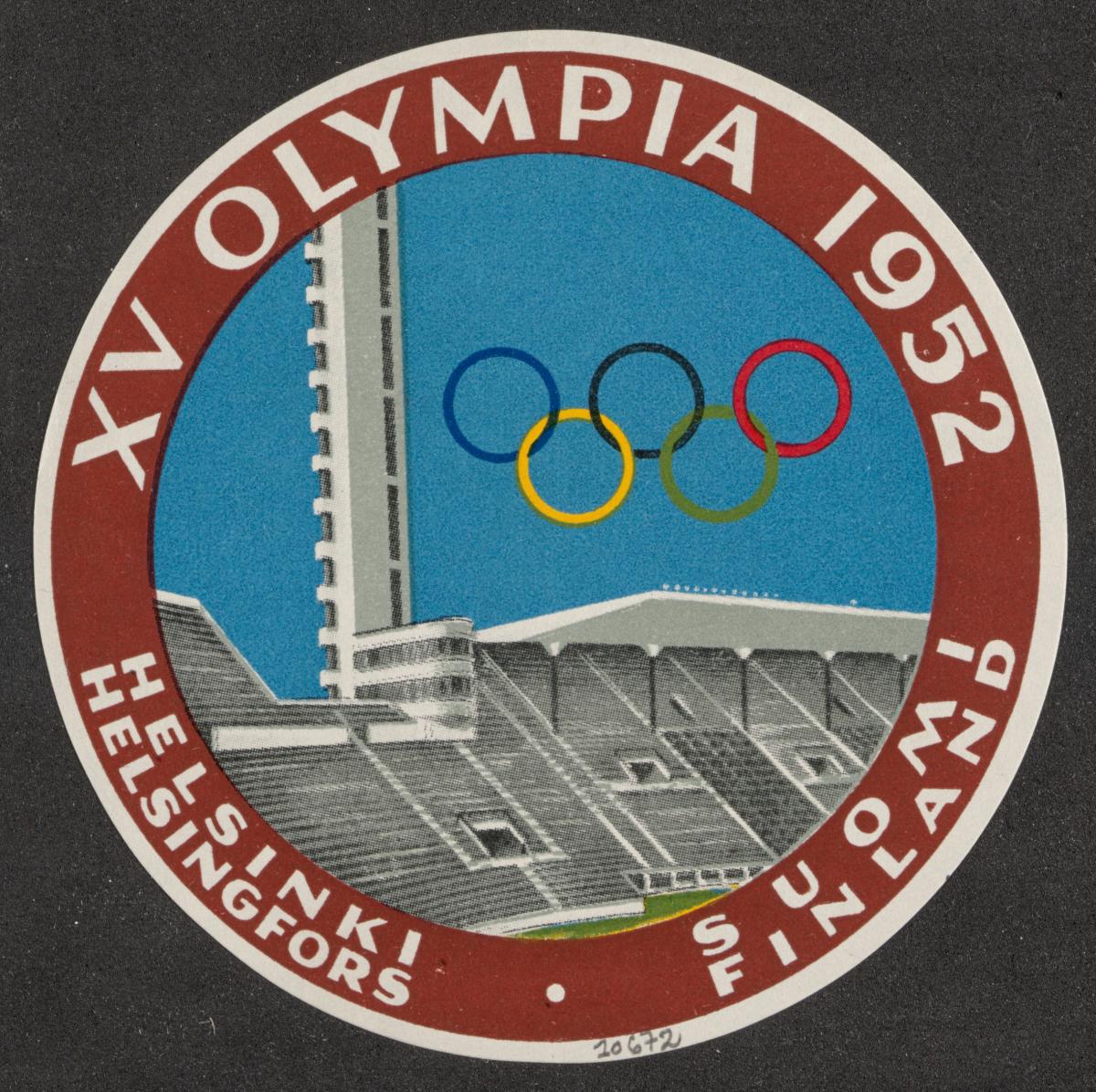 Olympic Museum-Helsinki 1952, label with the Olympic stadium.