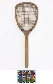 Olympic Museum-Wooden tennis racket.